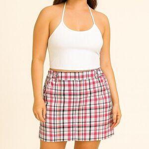 vintage Y2K 2000s retro Pink plaid mini skort skirt  with zipper detail